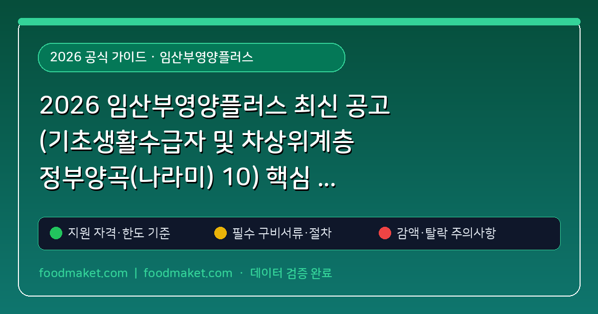 2026 임산부영양플러스 최신 공고 (기초생활수급자 및 차상위계층 정부양곡(나라미) 10) 핵심 기준 및 신청 방법